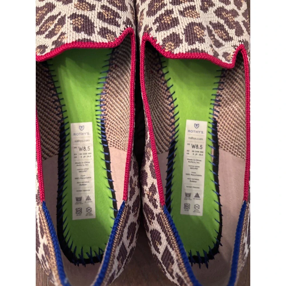 Rothy's The Loafer Mocha Spot Flats Women's Size 8.5 Leopard Animal Print
